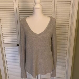 Sundance Grey Cashmere Rowan Rib Knit Sweater Scoop V-Neck XS fits like S